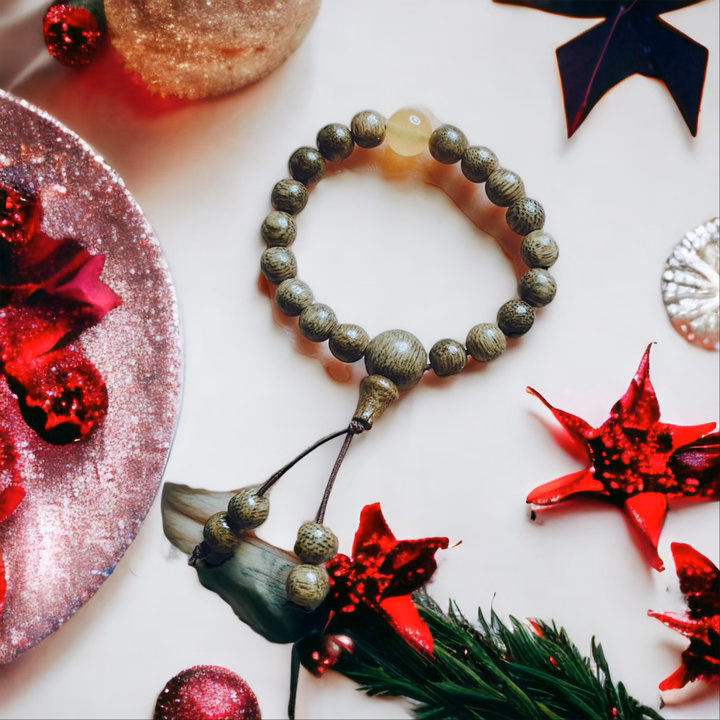 Vòng Tay Trầm Hương Tốc Thiên Nhiên Gắn Đá Phong Thủy Mệnh Kim Và Thổ Cho Bé - Thắng Giang - Ảnh 3