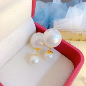 Bông Tai Ngọc Trai San Hô Chuôi Vàng Tây 10 Kara - Thắng Giang