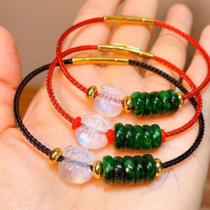 Vòng Tay Túi Tiền Đá Moonstone Ngũ Điếu Ngọc Cẩm Thạch Sơn Thủy Thiên Nhiên - Thắng Giang