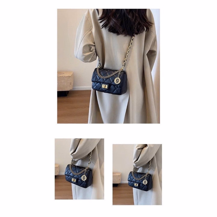 Túi Xách Nữ Da Pu Mềm Phối Xích Khóa Xoay Thiết Kế Ô Trầm Trám Thời Trang Pp577 - Pipi Store - Ảnh 8