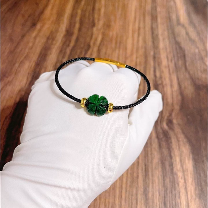 Vòng Tay Cỏ Bốn Lá Ngọc Cẩm Thạch Sơn Thủy Lên Dây Cáp Đen - Thắng Giang - Ảnh 2