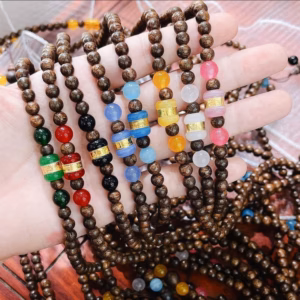 Vòng Tay Trầm Hương Tốc Thiên Nhiên 108 Hạt Phối Lu Thống Giác Vàng 24Kara - Thắng Giang