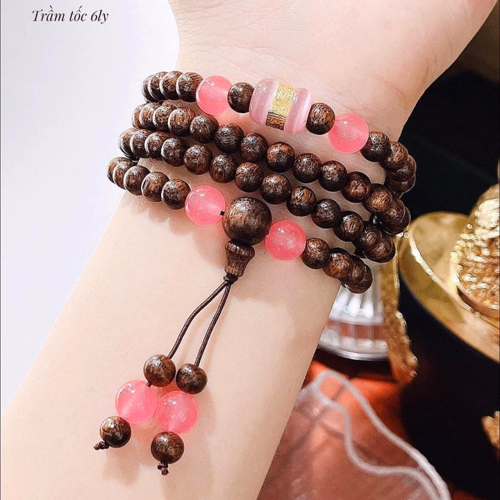 Vòng Tay Trầm Hương Tốc Thiên Nhiên 108 Hạt Phối Lu Thống Giác Vàng 24Kara - Thắng Giang - Ảnh 12