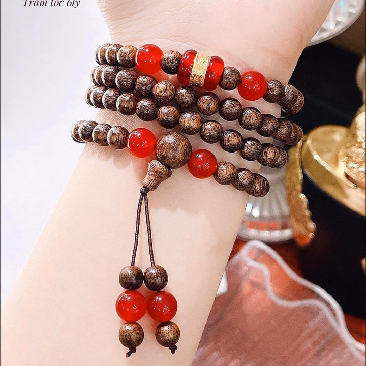 Vòng Tay Trầm Hương Tốc Thiên Nhiên 108 Hạt Phối Lu Thống Giác Vàng 24Kara - Thắng Giang - Ảnh 15