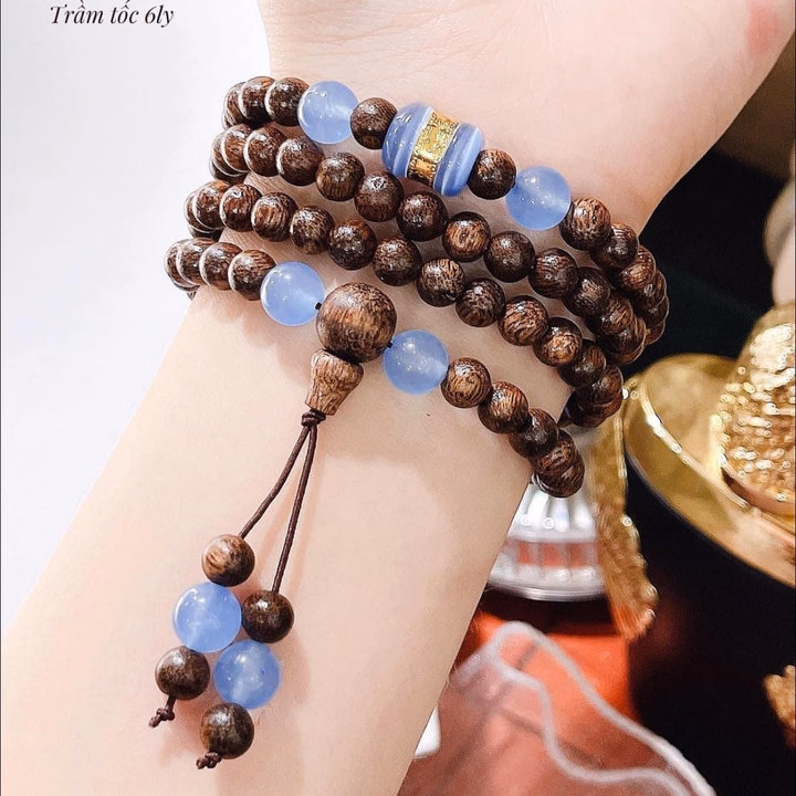 Vòng Tay Trầm Hương Tốc Thiên Nhiên 108 Hạt Phối Lu Thống Giác Vàng 24Kara - Thắng Giang - Ảnh 17