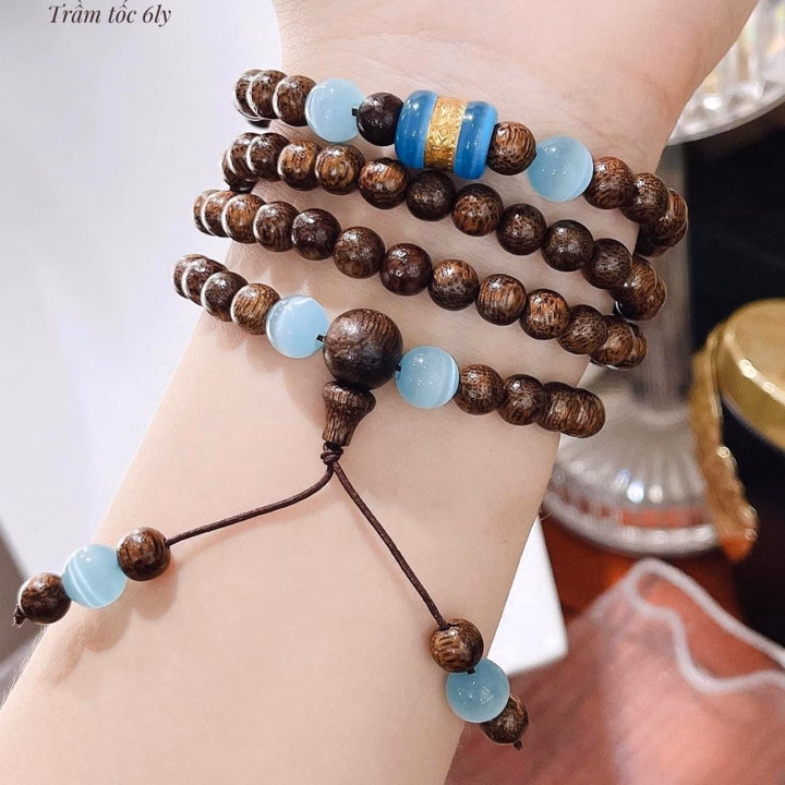 Vòng Tay Trầm Hương Tốc Thiên Nhiên 108 Hạt Phối Lu Thống Giác Vàng 24Kara - Thắng Giang - Ảnh 18