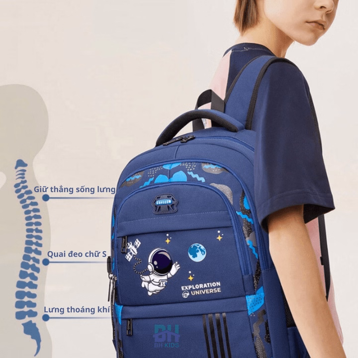 Balo Phi Hành Gia Chống Gù Cho Bé Trai Từ Lớp 1- Lớp 6, Chất Liệu Polyester Chống Thấm Nước, Phản Quang Phát Sáng Ban Đêm Ch139 - Bh Kids - Ảnh 6