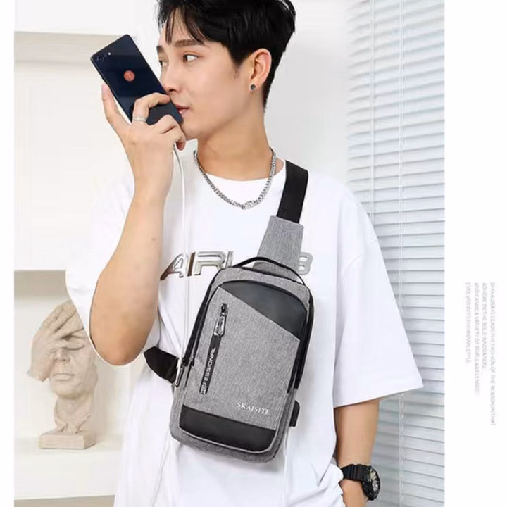 Túi Đeo Chéo, Đeo Ngực Nam Nữ Vải Canvas Chống Nước, Chống Trộm Tích Hợp Cổng Sạc Wh608 - Winnie House - Ảnh 8