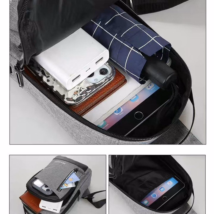 Túi Đeo Chéo, Đeo Ngực Nam Nữ Vải Canvas Chống Nước, Chống Trộm Tích Hợp Cổng Sạc Wh608 - Winnie House - Ảnh 9