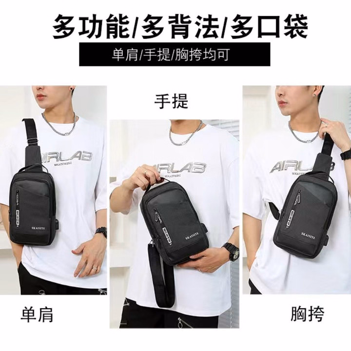 Túi Đeo Chéo, Đeo Ngực Nam Nữ Vải Canvas Chống Nước, Chống Trộm Tích Hợp Cổng Sạc Wh608 - Winnie House - Ảnh 10