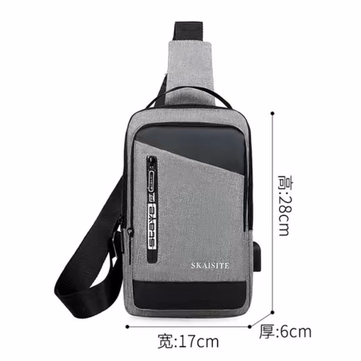 Túi Đeo Chéo, Đeo Ngực Nam Nữ Vải Canvas Chống Nước, Chống Trộm Tích Hợp Cổng Sạc Wh608 - Winnie House - Ảnh 12