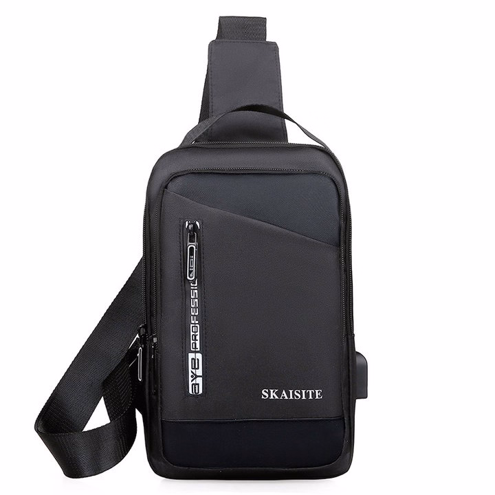 Túi Đeo Chéo, Đeo Ngực Nam Nữ Vải Canvas Chống Nước, Chống Trộm Tích Hợp Cổng Sạc Wh608 - Winnie House - Ảnh 4