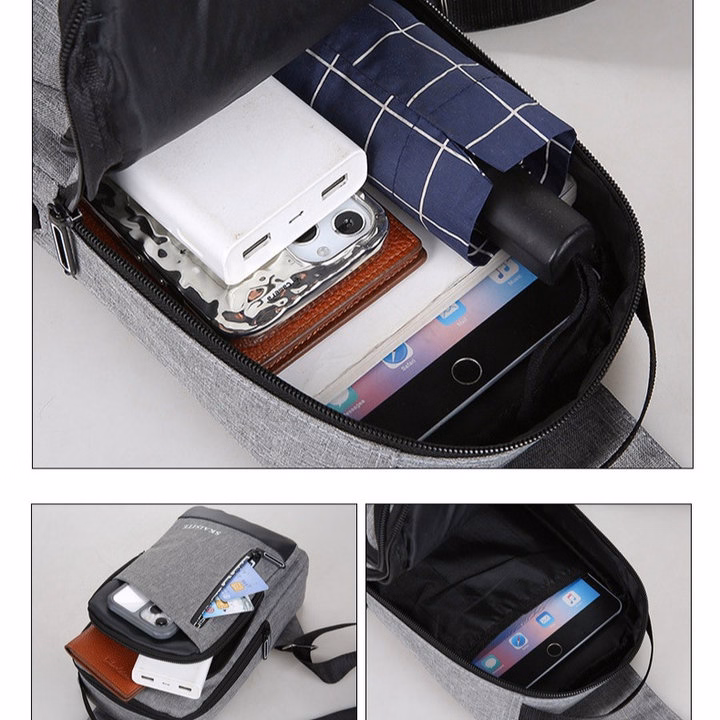 Túi Đeo Chéo, Đeo Ngực Nam Nữ Vải Canvas Chống Nước, Chống Trộm Tích Hợp Cổng Sạc Wh608 - Winnie House - Ảnh 18