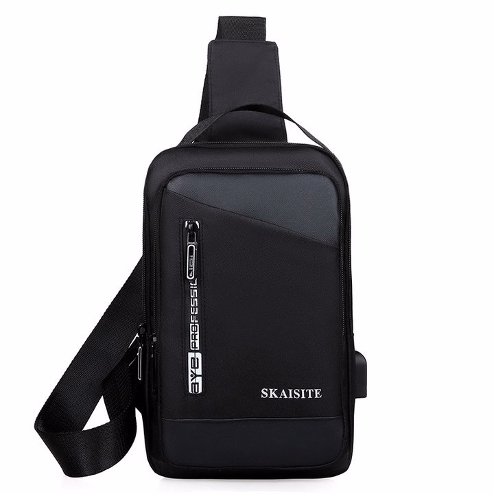 Túi Đeo Chéo, Đeo Ngực Nam Nữ Vải Canvas Chống Nước, Chống Trộm Tích Hợp Cổng Sạc Wh608 - Winnie House - Ảnh 2