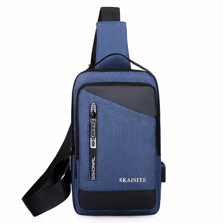 Túi Đeo Chéo, Đeo Ngực Nam Nữ Vải Canvas Chống Nước, Chống Trộm Tích Hợp Cổng Sạc Wh608 - Winnie House - Ảnh 3