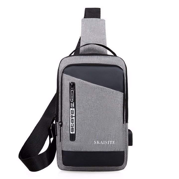 Túi Đeo Chéo, Đeo Ngực Nam Nữ Vải Canvas Chống Nước, Chống Trộm Tích Hợp Cổng Sạc Pp608 - Pipi Store - Ảnh 4