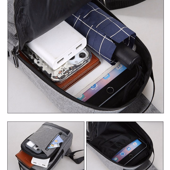 Túi Đeo Chéo, Đeo Ngực Nam Nữ Vải Canvas Chống Nước, Chống Trộm Tích Hợp Cổng Sạc Pp608 - Pipi Store - Ảnh 9