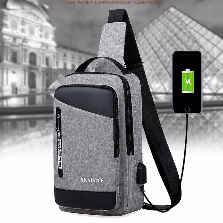 Túi Đeo Chéo, Đeo Ngực Nam Nữ Vải Canvas Chống Nước, Chống Trộm Tích Hợp Cổng Sạc Pp608 - Pipi Store - Ảnh 8