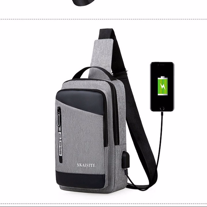 Túi Đeo Chéo, Đeo Ngực Nam Nữ Vải Canvas Chống Nước, Chống Trộm Tích Hợp Cổng Sạc Pp608 - Pipi Store - Ảnh 10