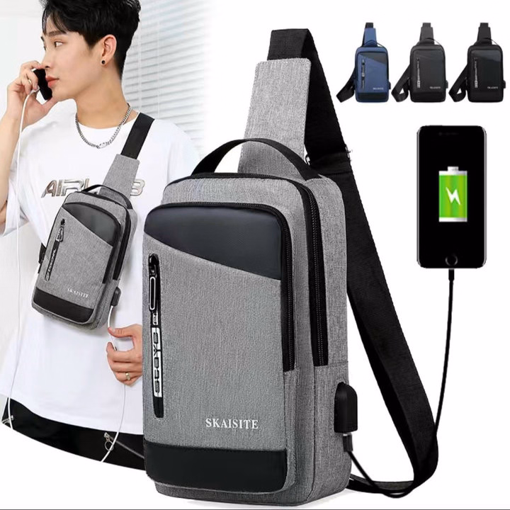 Túi Đeo Chéo, Đeo Ngực Nam Nữ Vải Canvas Chống Nước, Chống Trộm Tích Hợp Cổng Sạc Pp608 - Pipi Store - Ảnh 2