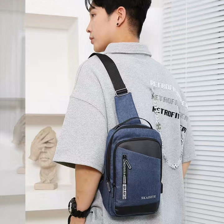 Túi Đeo Chéo, Đeo Ngực Nam Nữ Vải Canvas Chống Nước, Chống Trộm Tích Hợp Cổng Sạc Pp608 - Pipi Store - Ảnh 14