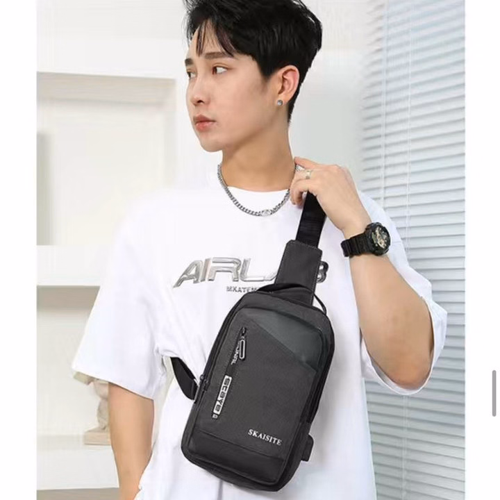 Túi Đeo Chéo, Đeo Ngực Nam Nữ Vải Canvas Chống Nước, Chống Trộm Tích Hợp Cổng Sạc Pp608 - Pipi Store - Ảnh 13