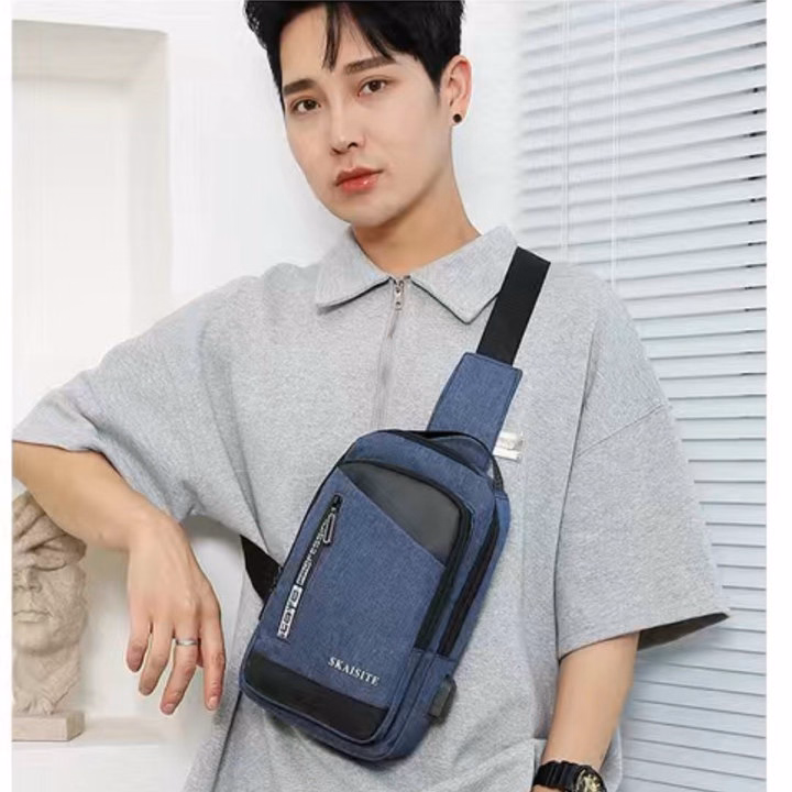 Túi Đeo Chéo, Đeo Ngực Nam Nữ Vải Canvas Chống Nước, Chống Trộm Tích Hợp Cổng Sạc Pp608 - Pipi Store - Ảnh 16