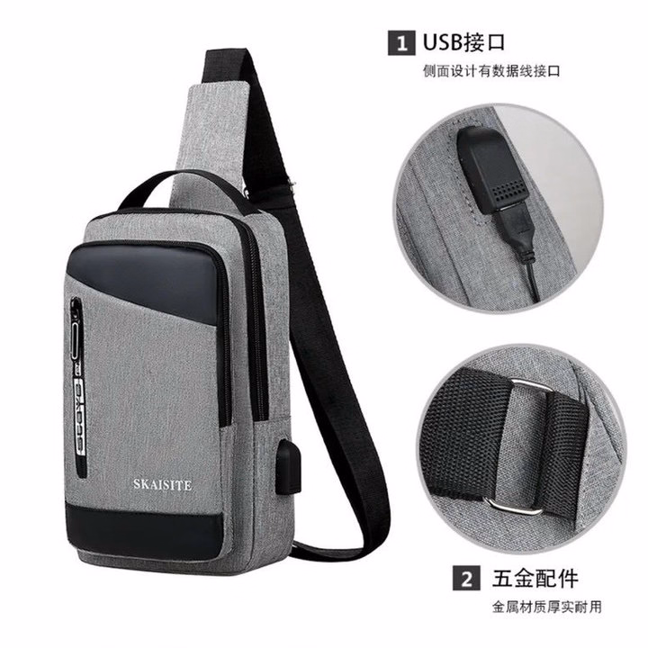 Túi Đeo Chéo, Đeo Ngực Nam Nữ Vải Canvas Chống Nước, Chống Trộm Tích Hợp Cổng Sạc Pp608 - Pipi Store - Ảnh 18