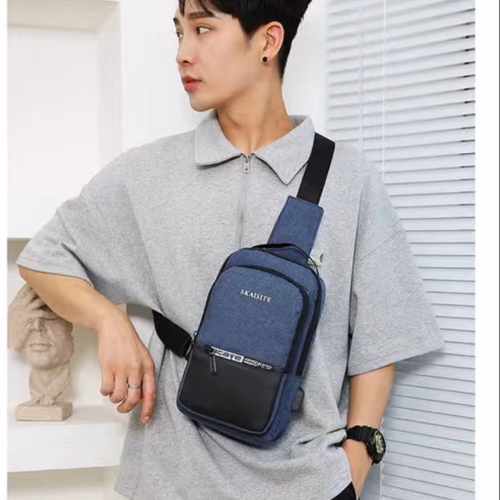 Túi Đeo Chéo, Đeo Ngực Nam Nữ Vải Canvas Chống Nước, Chống Trộm Tích Hợp Cổng Sạc Wh609 - Winnie House - Ảnh 7