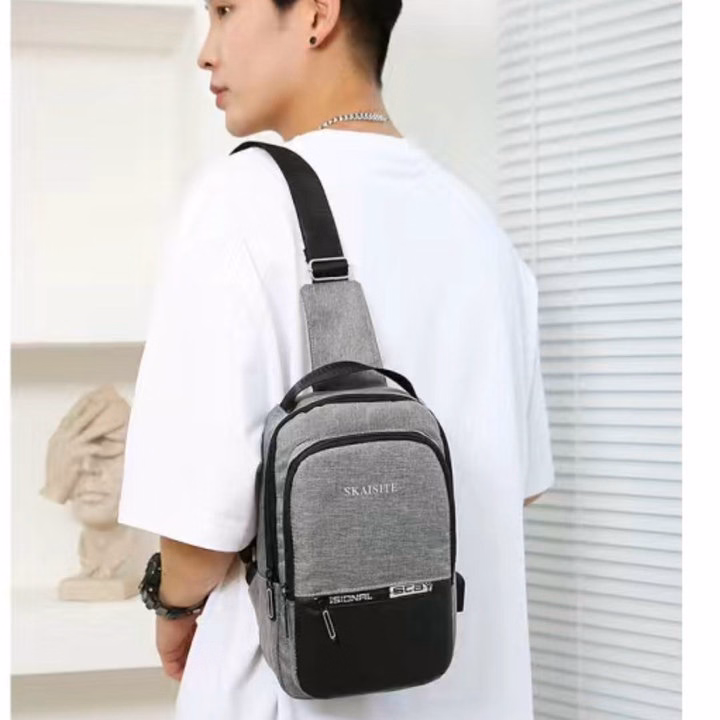 Túi Đeo Chéo, Đeo Ngực Nam Nữ Vải Canvas Chống Nước, Chống Trộm Tích Hợp Cổng Sạc Wh609 - Winnie House - Ảnh 8