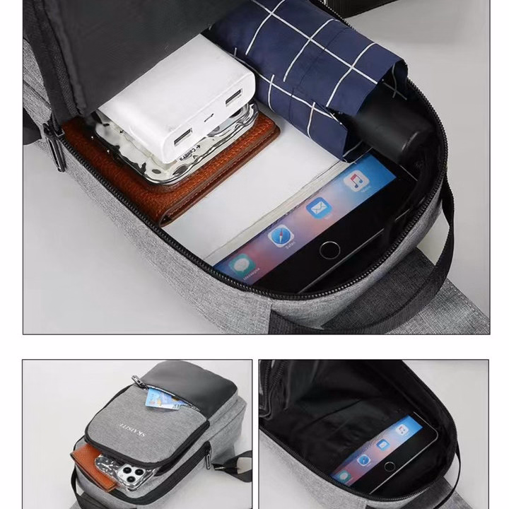 Túi Đeo Chéo, Đeo Ngực Nam Nữ Vải Canvas Chống Nước, Chống Trộm Tích Hợp Cổng Sạc Wh609 - Winnie House - Ảnh 12
