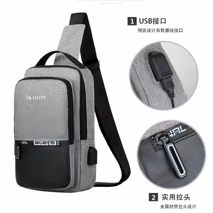 Túi Đeo Chéo, Đeo Ngực Nam Nữ Vải Canvas Chống Nước, Chống Trộm Tích Hợp Cổng Sạc Wh609 - Winnie House - Ảnh 15