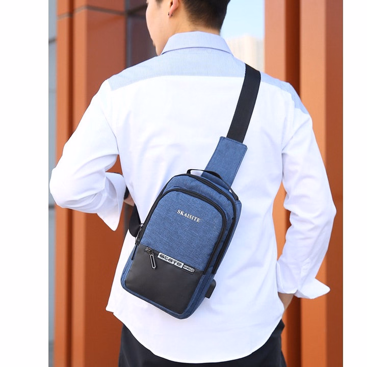 Túi Đeo Chéo, Đeo Ngực Nam Nữ Vải Canvas Chống Nước, Chống Trộm Tích Hợp Cổng Sạc Wh609 - Winnie House - Ảnh 17