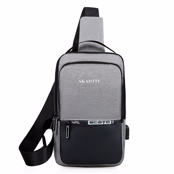 Túi Đeo Chéo, Đeo Ngực Nam Nữ Vải Canvas Chống Nước, Chống Trộm Tích Hợp Cổng Sạc Pp609 - Pipi Store - Ảnh 3