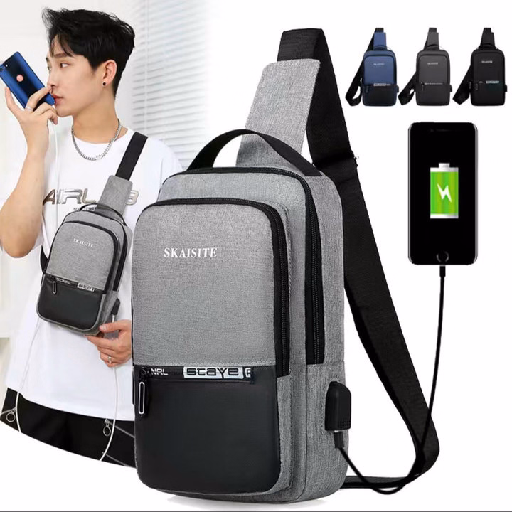 Túi Đeo Chéo, Đeo Ngực Nam Nữ Vải Canvas Chống Nước, Chống Trộm Tích Hợp Cổng Sạc Pp609 - Pipi Store