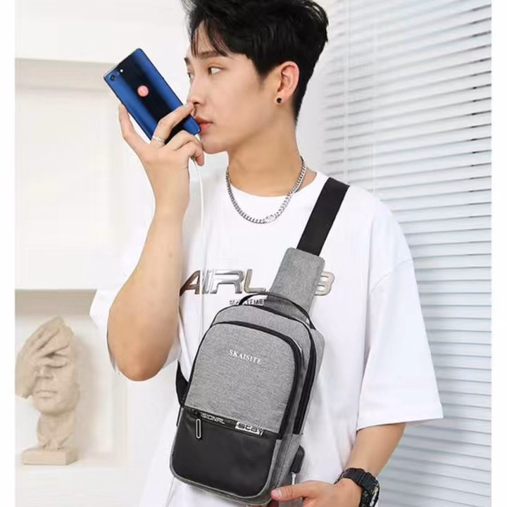 Túi Đeo Chéo, Đeo Ngực Nam Nữ Vải Canvas Chống Nước, Chống Trộm Tích Hợp Cổng Sạc Pp609 - Pipi Store - Ảnh 13