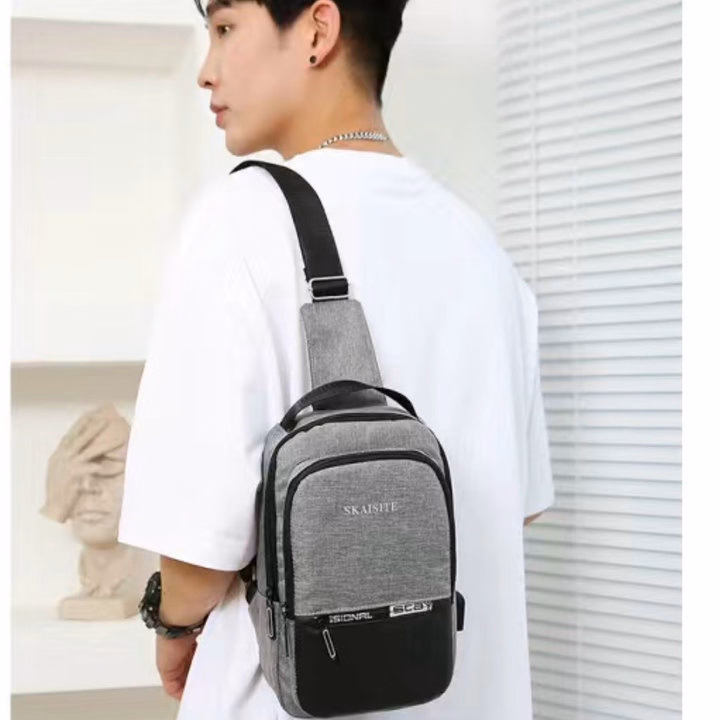 Túi Đeo Chéo, Đeo Ngực Nam Nữ Vải Canvas Chống Nước, Chống Trộm Tích Hợp Cổng Sạc Pp609 - Pipi Store - Ảnh 17