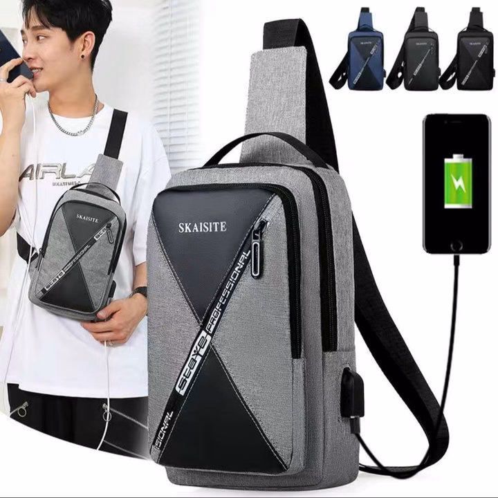 Túi Đeo Chéo, Đeo Ngực Nam Nữ Vải Canvas Chống Nước, Chống Trộm Tích Hợp Cổng Sạc Wh610 - Winnie House - Ảnh 2