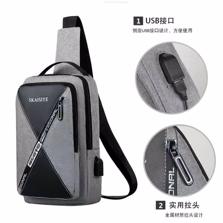 Túi Đeo Chéo, Đeo Ngực Nam Nữ Vải Canvas Chống Nước, Chống Trộm Tích Hợp Cổng Sạc Wh610 - Winnie House - Ảnh 8