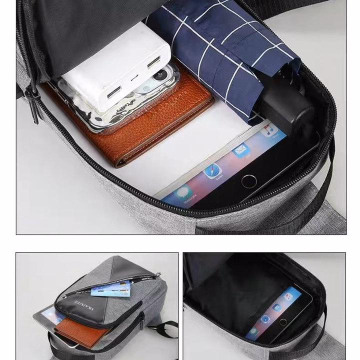 Túi Đeo Chéo, Đeo Ngực Nam Nữ Vải Canvas Chống Nước, Chống Trộm Tích Hợp Cổng Sạc Wh610 - Winnie House - Ảnh 14