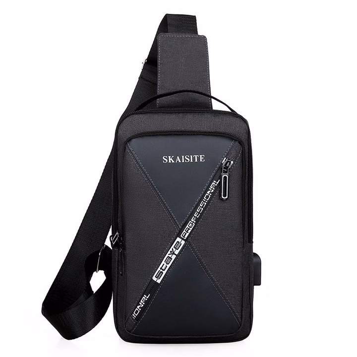 Túi Đeo Chéo, Đeo Ngực Nam Nữ Vải Canvas Chống Nước, Chống Trộm Tích Hợp Cổng Sạc Wh610 - Winnie House - Ảnh 3