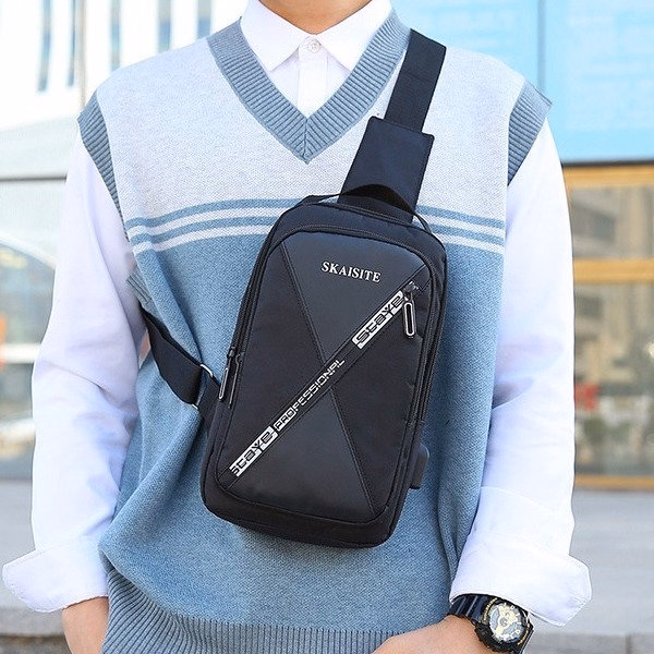 Túi Đeo Chéo, Đeo Ngực Nam Nữ Vải Canvas Chống Nước, Chống Trộm Tích Hợp Cổng Sạc Wh610 - Winnie House - Ảnh 16