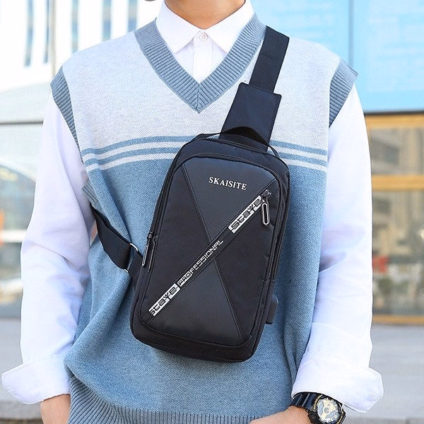 Túi Đeo Chéo, Đeo Ngực Nam Nữ Vải Canvas Chống Nước, Chống Trộm Tích Hợp Cổng Sạc Pp610 - Pipi Store - Ảnh 7