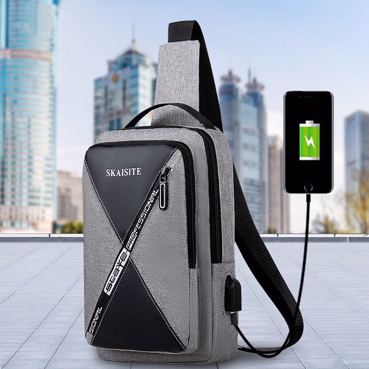 Túi Đeo Chéo, Đeo Ngực Nam Nữ Vải Canvas Chống Nước, Chống Trộm Tích Hợp Cổng Sạc Pp610 - Pipi Store - Ảnh 6