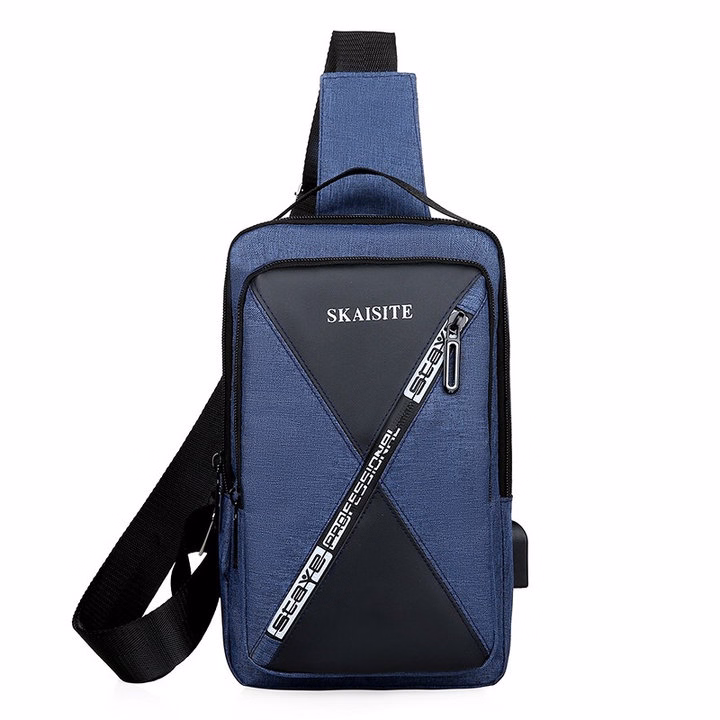 Túi Đeo Chéo, Đeo Ngực Nam Nữ Vải Canvas Chống Nước, Chống Trộm Tích Hợp Cổng Sạc Pp610 - Pipi Store - Ảnh 4