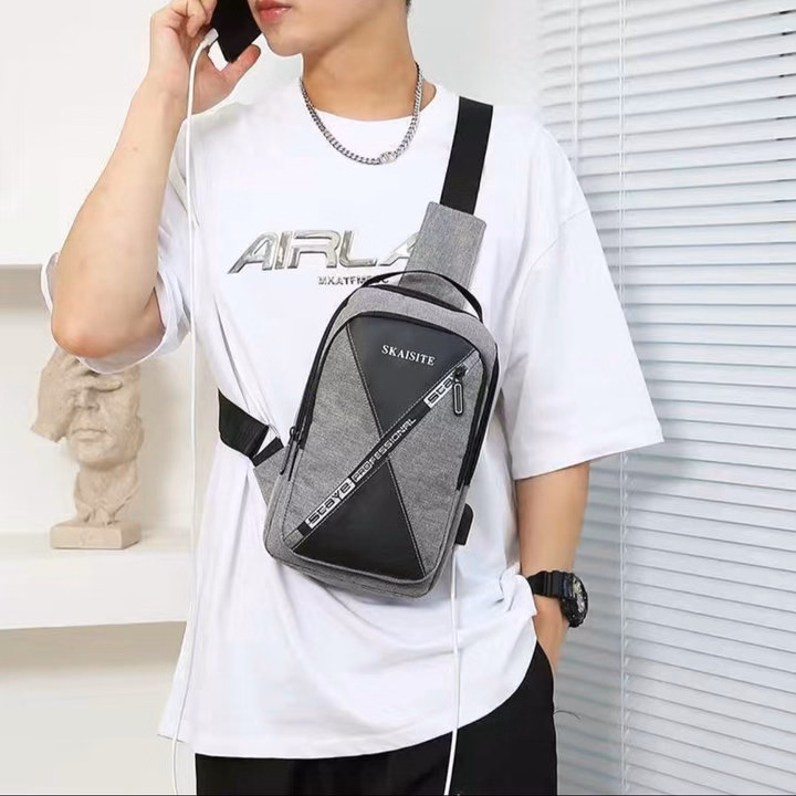 Túi Đeo Chéo, Đeo Ngực Nam Nữ Vải Canvas Chống Nước, Chống Trộm Tích Hợp Cổng Sạc Pp610 - Pipi Store - Ảnh 11