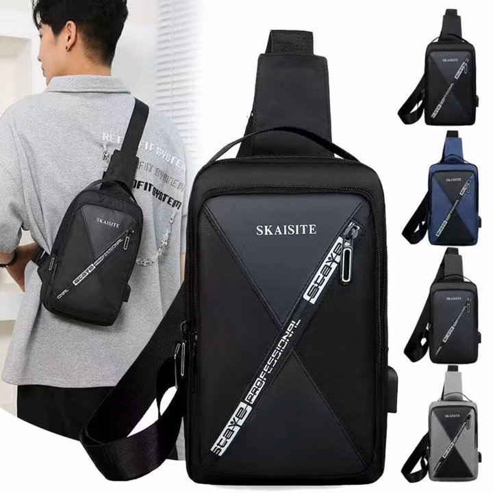 Túi Đeo Chéo, Đeo Ngực Nam Nữ Vải Canvas Chống Nước, Chống Trộm Tích Hợp Cổng Sạc Pp610 - Pipi Store