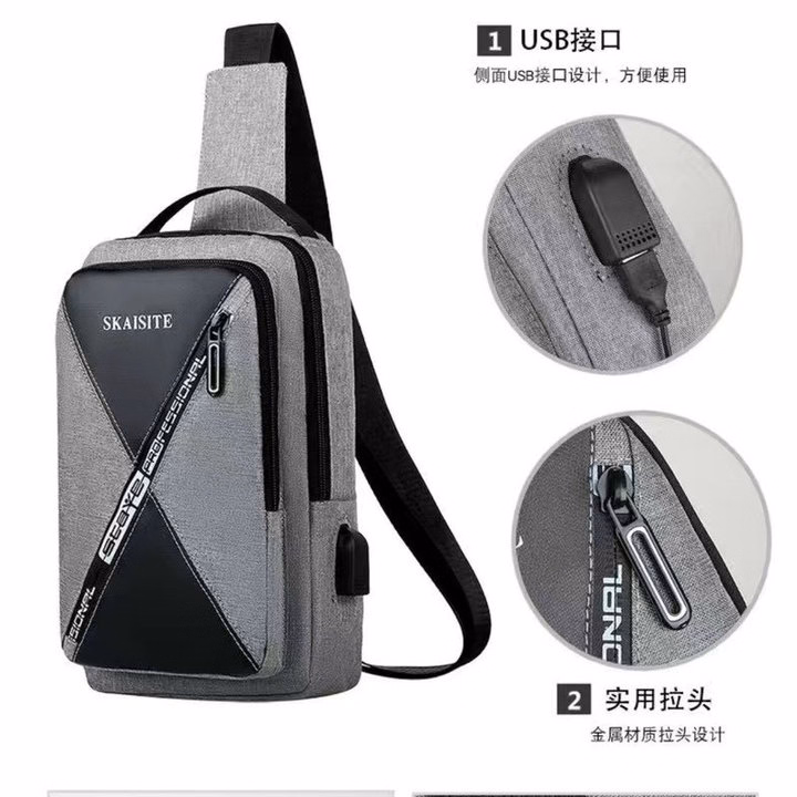 Túi Đeo Chéo, Đeo Ngực Nam Nữ Vải Canvas Chống Nước, Chống Trộm Tích Hợp Cổng Sạc Pp610 - Pipi Store - Ảnh 15