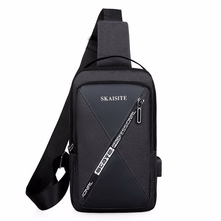 Túi Đeo Chéo, Đeo Ngực Nam Nữ Vải Canvas Chống Nước, Chống Trộm Tích Hợp Cổng Sạc Pp610 - Pipi Store - Ảnh 2