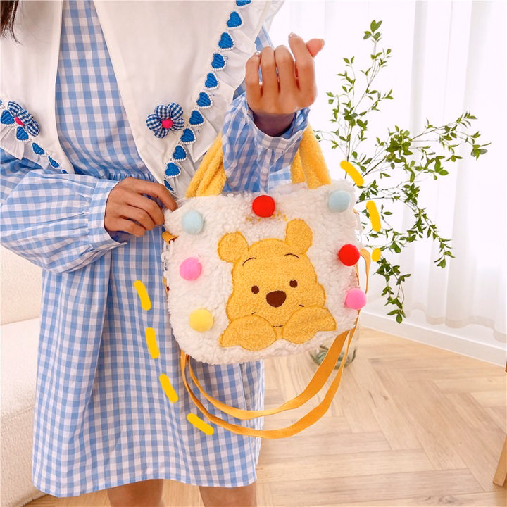 Túi Đeo Chéo Có Quai Xách Gấu Pooh Đính Hạt Bông Màu Sắc Phong Cách Dễ Thương-Dmastore - Ảnh 7